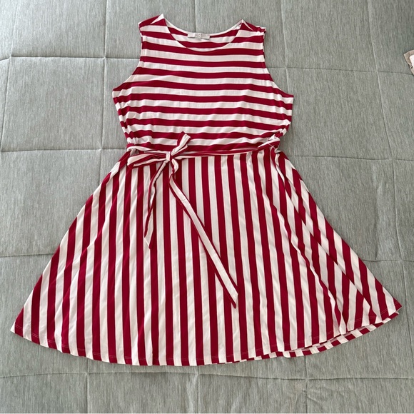 LOFT Women's Red and White Striped Casual Dress - Picture 1 of 3